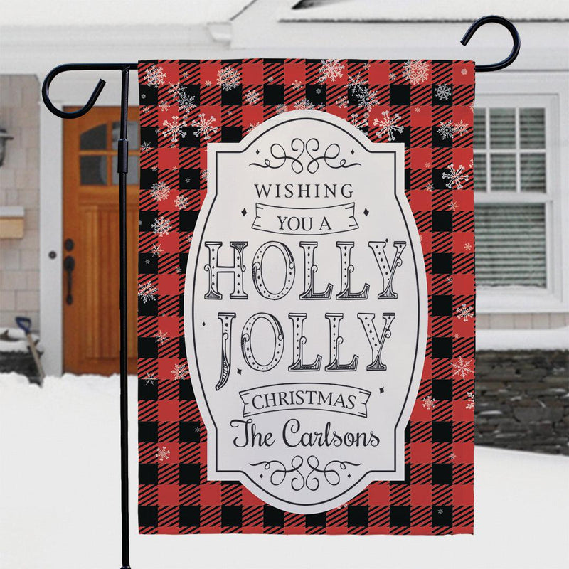 Personalized Holly Jolly Garden Flag - Print One Side