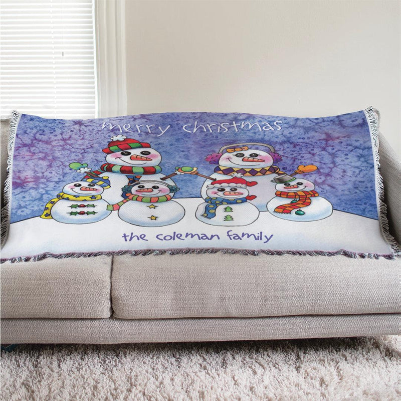 Personalized Snowman Family Afghan Throw Blanket -