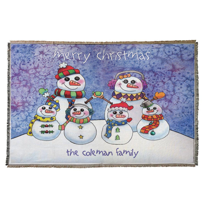 Personalized Snowman Family Afghan Throw Blanket -