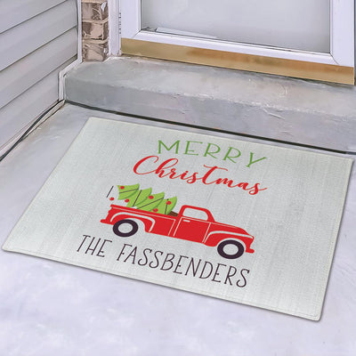 Personalized Red Truck Christmas Doormat -