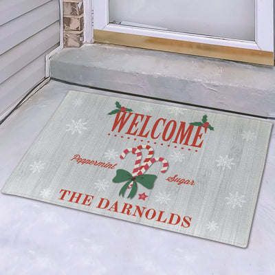 Personalized Candy Cane Fleece Doormat - 24x36