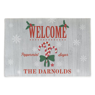Personalized Candy Cane Fleece Doormat -