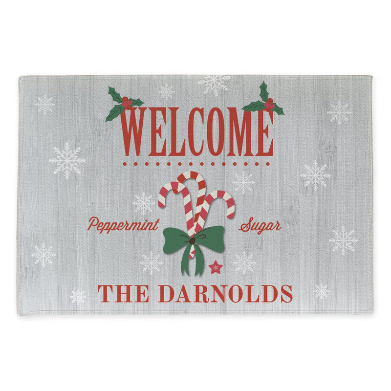 Personalized Candy Cane Fleece Doormat -