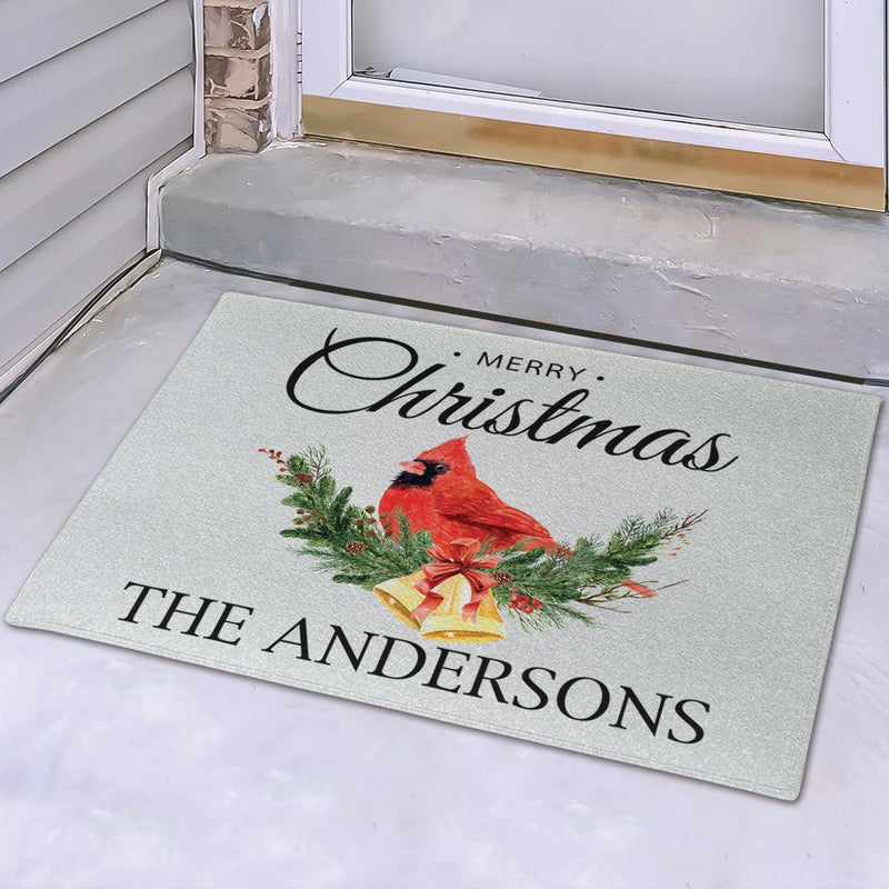 Personalized Merry Christmas Cardinal Door Mat -