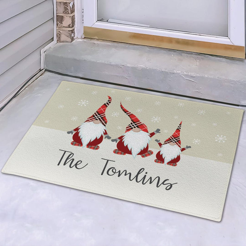 Personalized Plaid Gnome Family Doormat -