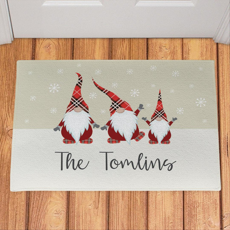 Personalized Plaid Gnome Family Doormat -