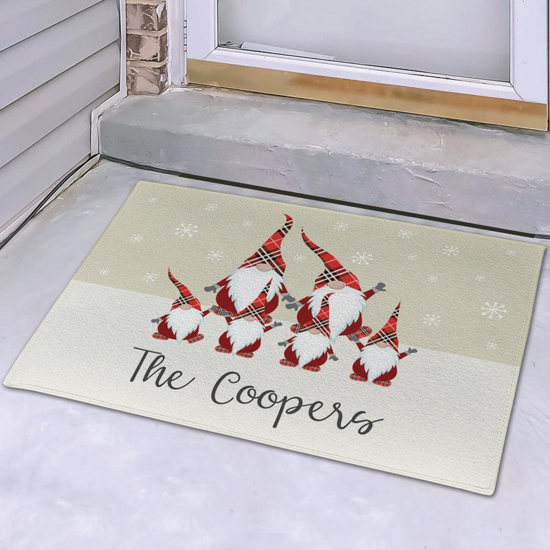 Personalized Plaid Gnome Family Doormat -
