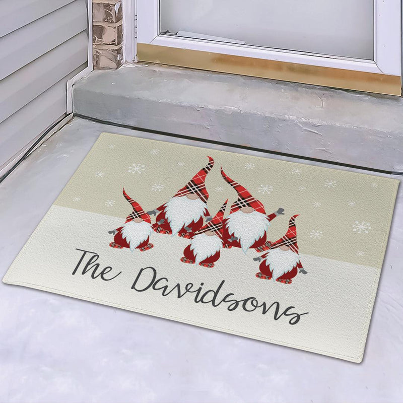 Personalized Plaid Gnome Family Doormat -