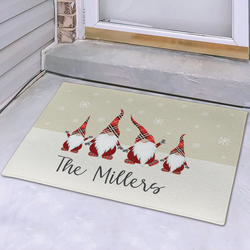 Personalized Plaid Gnome Family Doormat -
