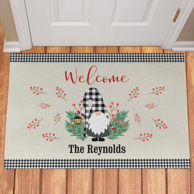 Personalized Welcome Gingham Gnome Doormat - 18x24