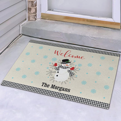 Personalized Welcome Gingham Snowman Doormat -