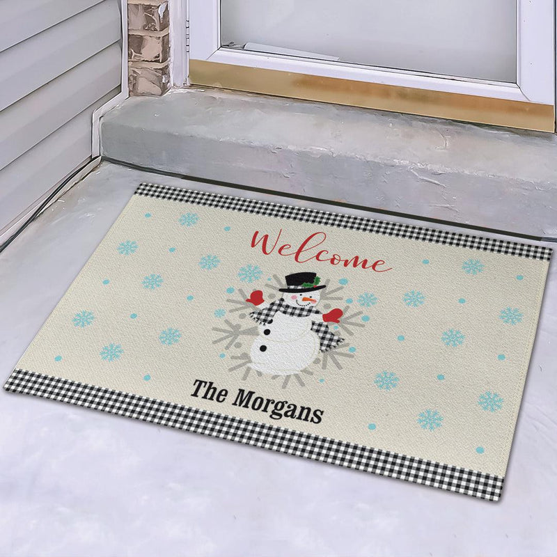 Personalized Welcome Gingham Snowman Doormat -