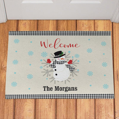 Personalized Welcome Gingham Snowman Doormat - 18x24