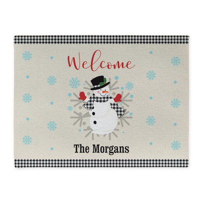 Personalized Welcome Gingham Snowman Doormat -