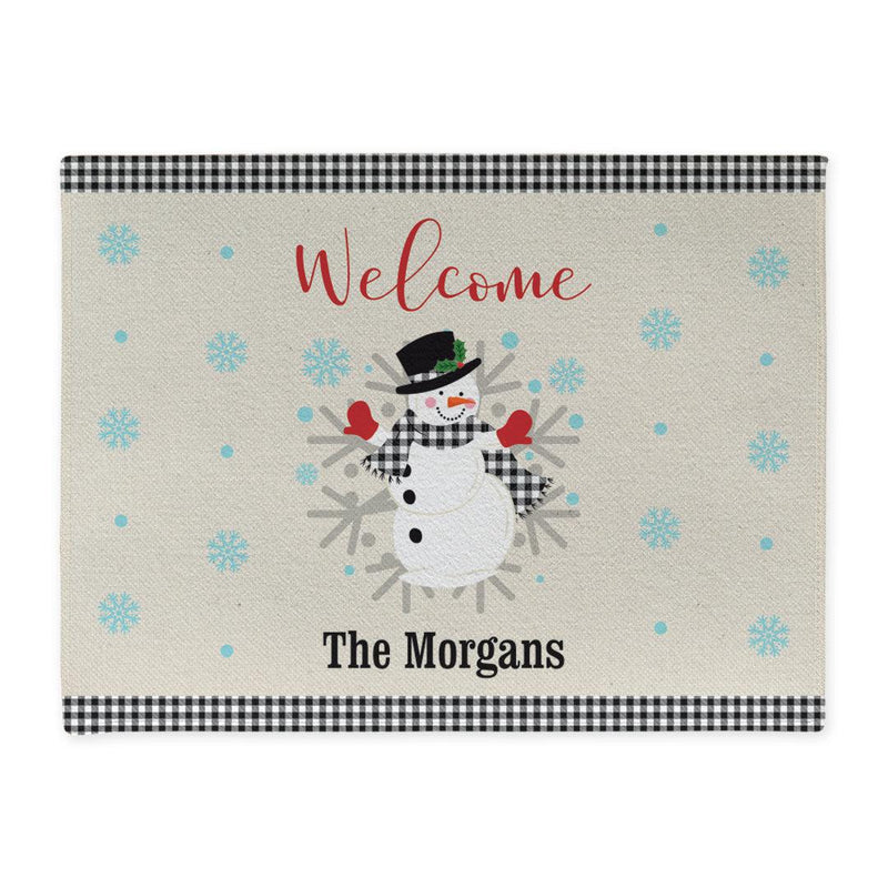 Personalized Welcome Gingham Snowman Doormat -