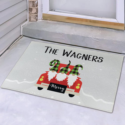 Personalized Christmas Truck Plaid Gnomes Doormat -