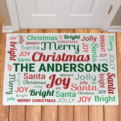 Personalized Christmas Family Word Art Doormat -