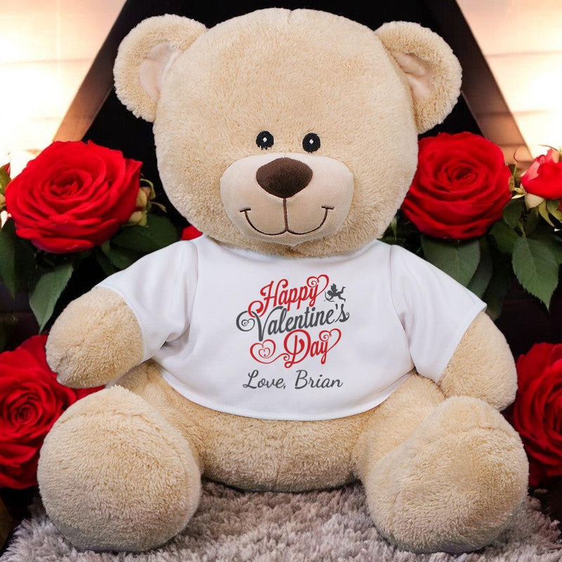Personalized Name Happy Valentines Day Stuffed Teddy Bear - 11"