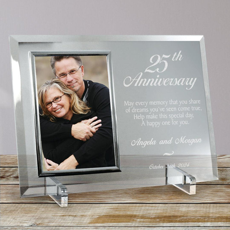 Personalized Anniversary 8x11 Beveled Glass Frame with silver trim -