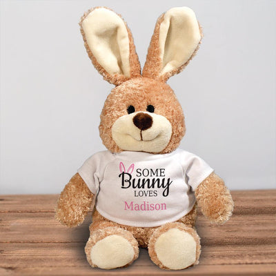 Personalized Name Somebunny Loves Stuffed Bunny - Pink