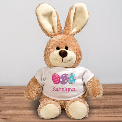 Personalized Name Pink and Purple Eggs with Name Brown Bunny -