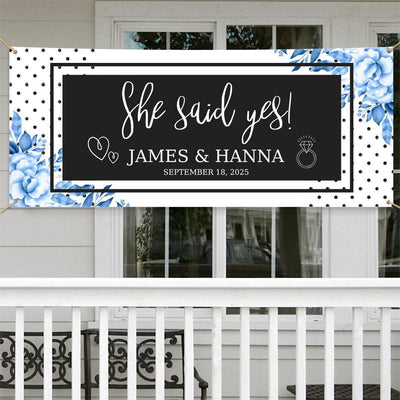 Personalized She Said Yes with Name and Date 30 x 72 Banner -