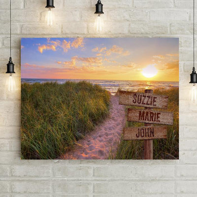 Personalized Beach Path at Sunset Premium Canvas -