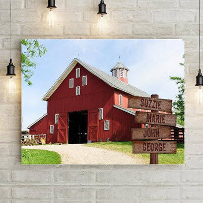 Personalized Old Red Barn Wood Sign Premium Canvas -