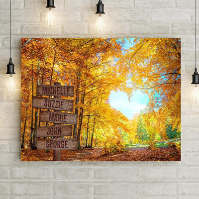 Personalized Heart And Fall Leaves Premium Canvas -  - Lazerworx