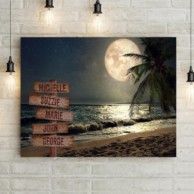 Personalized Moonlit Beach Palm Tree Premium Canvas -