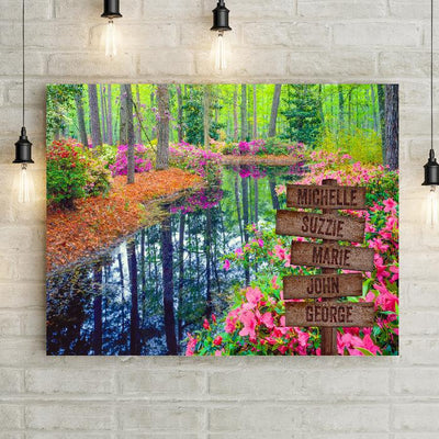 Personalized Stream With Flowers Premium Canvas -