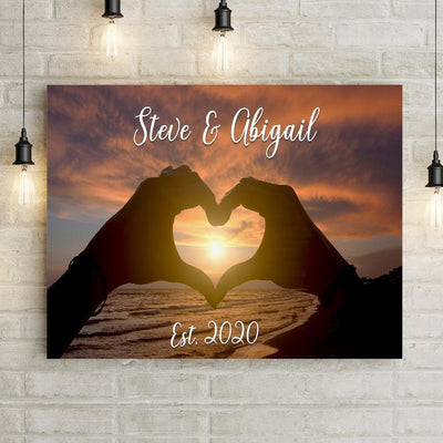 Personalized Love Sunset Heart Hand Premium Canvas -