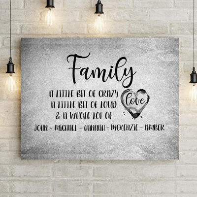 Personalized Family A Little Bit of Crazy a Whole Lot of Love Premium Canvas -
