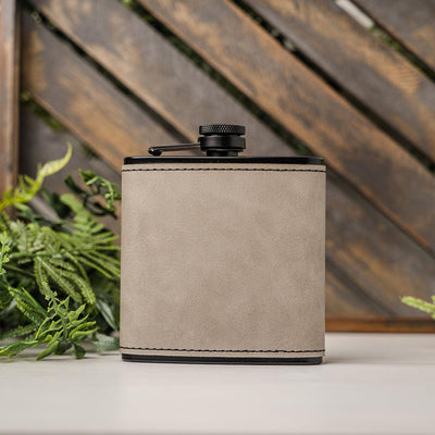 Personalized Leather Wrapped Black Flasks - Grey