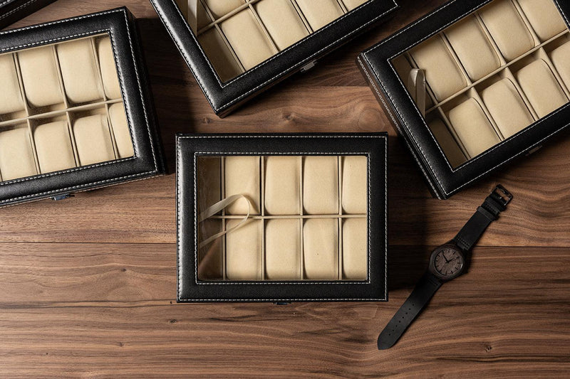 Personalized Black Leather Watch Box -