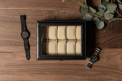 Personalized Black Leather Watch Box -