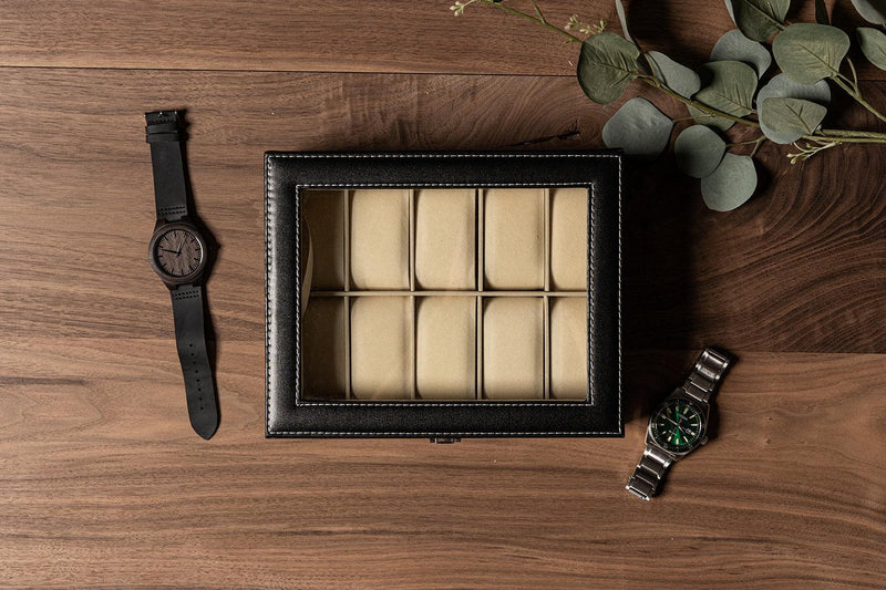 Personalized Black Leather Watch Box -