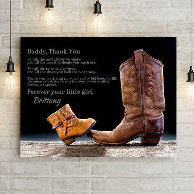 Personalized Daddy Daughter Love Message Cowboy Boots Canvas -