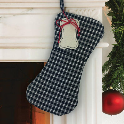 Plaid Bone 17" Pet Stocking Black -