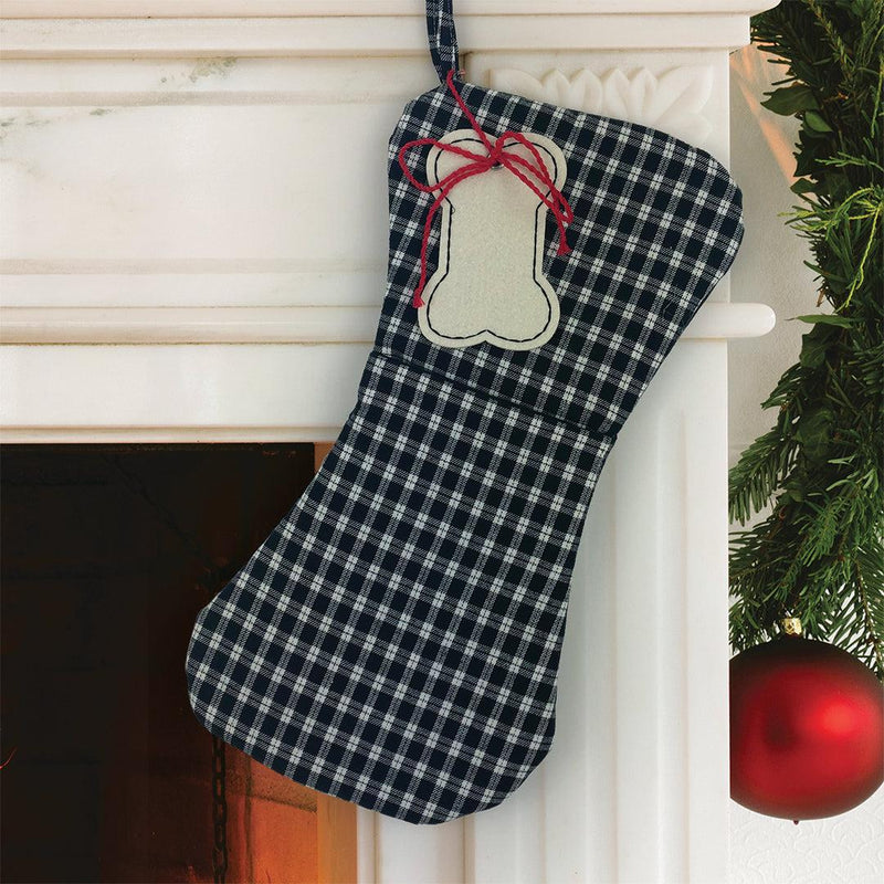 Plaid Bone 17" Pet Stocking Black -