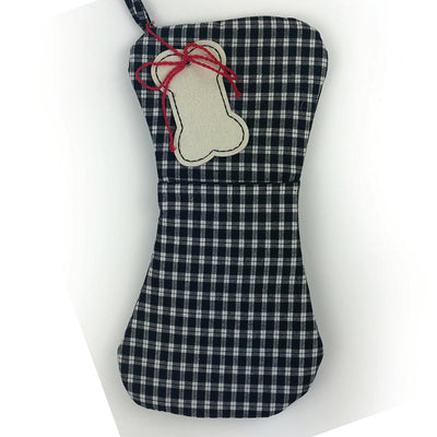 Plaid Bone 17" Pet Stocking Black -