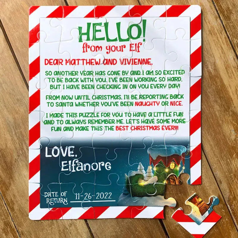 Personalized Elf Puzzles - Hello or Goodbye Christmas Jigsaw - 30 pcs