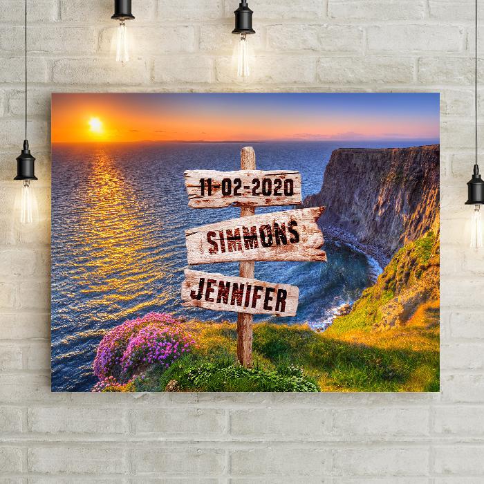 Personalized Ireland Cliff & Love Sign Premium Canvas -