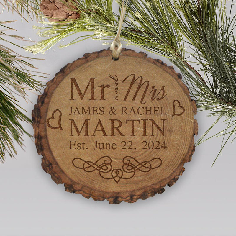Personalized Mr and Mrs Wood Ornament -