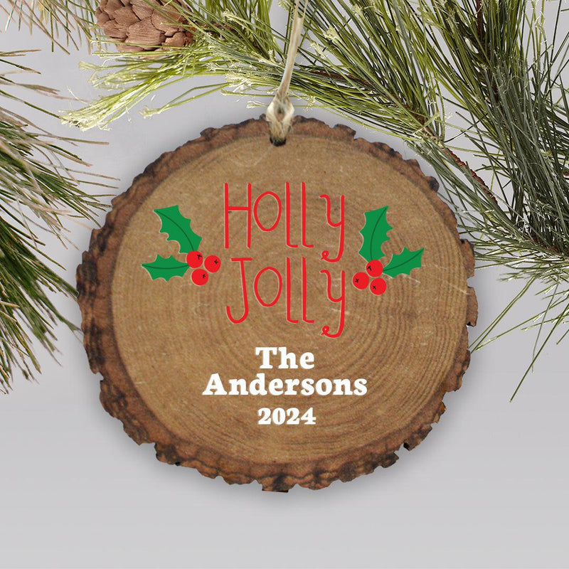 Personalized Holly Jolly Wood Ornament -