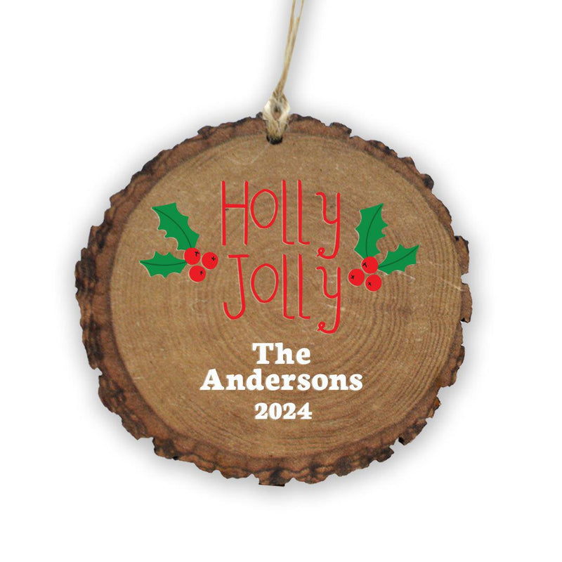 Personalized Holly Jolly Wood Ornament -
