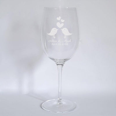 Personalized Love Birds White Wine Glass -