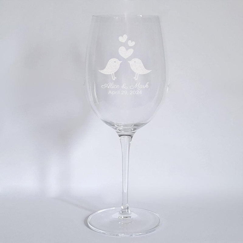 Personalized Love Birds White Wine Glass -
