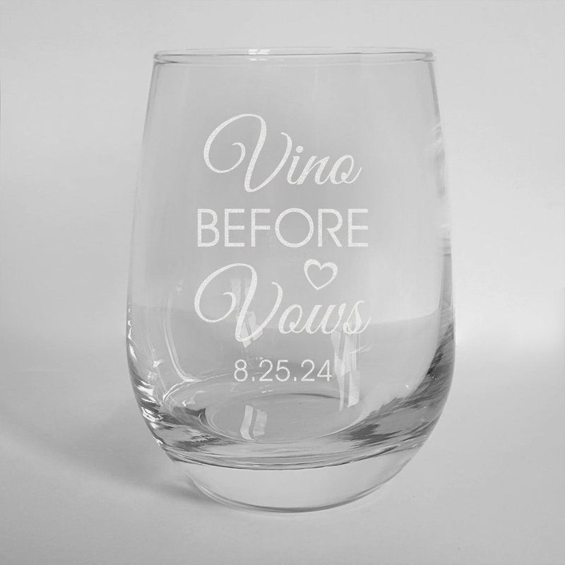 Personalized Vino Before Vows Stemless Wine Glass 17oz -