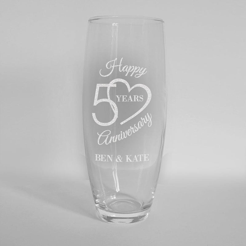 Personalized Happy 50 Anniversary With Heart Champagne Stemless Flute 9oz - - Gifts For You Now
